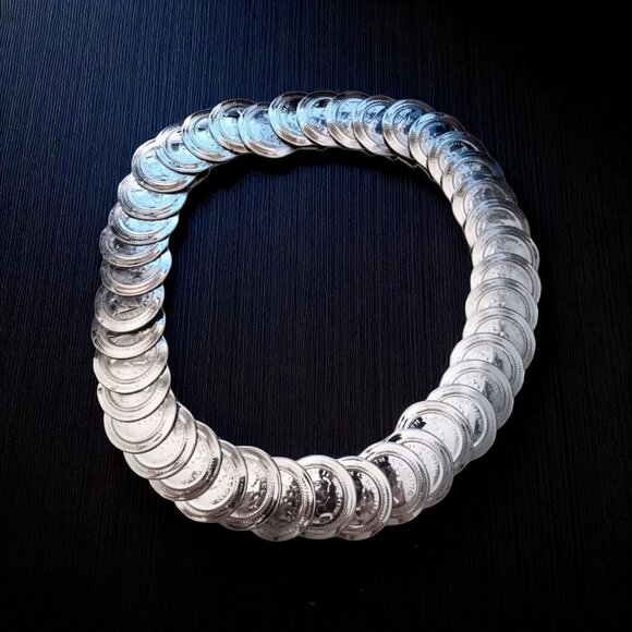 Coin Belt Queen Elizabeth II Regina Stretch Elastic Silver-Tone 30\